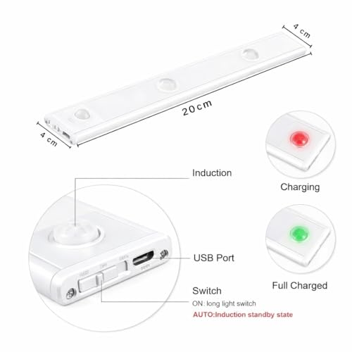 Image of One94Store 20cm Motion Sensor LED Light with Dual LEDs | Rechargeable Wireless Under Cabinet Light with 3 Modes | Kitchen, Wardrobe & Cupboard Lighting (Pack of 1)