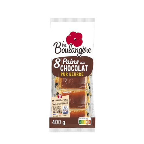 Pain au chocolat La Boulangère 400G lot de 4 viennoiseries pour goûter et petit-déjeuner