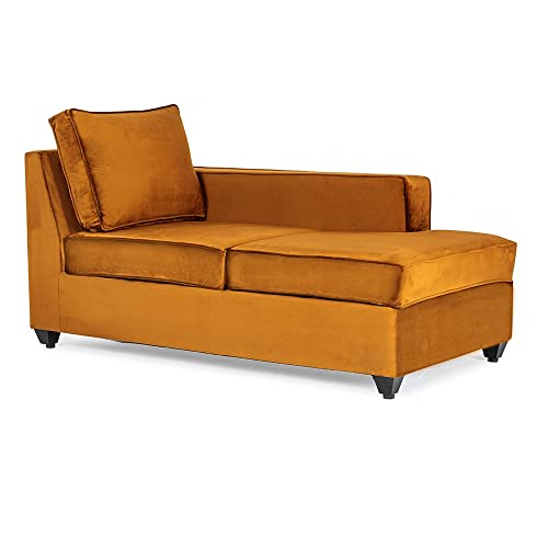 Image of Wakefit L Shape Sofa Set for Living Room | 3 Year Warranty - 3 Seater + Chaise (Velvet Fabric, Amber), Brown