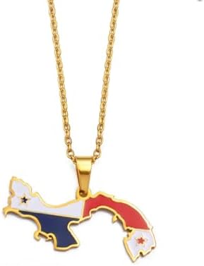Hafrita Panama Map Flag Pendant Necklace For Women Men Panamanian...
