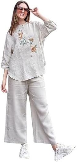 SELFME Women's Cotton Co-ord Set, Two-Piece Outfit, Casual Loungewear, Stylish Top and Pant Set, Breathable Fabric, Travel...