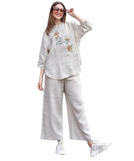 SELFME Women’s Cotton Co-ord Set, Two-Piece Outfit, Casual Loungewear, Stylish Top and Pant Set, Breathable Fabric, Travel Friendly, Relaxed Fit Ensemble