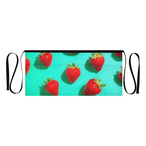FASHON&FASCIN Server Apron with Pockets Waist Aprons Half Waitress Apron Strawberry Print for Gardening Restaurant,Multi9
