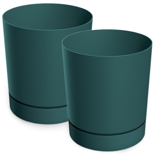 PECZEKO Blumentopf matt, Pflanzkübel aus Übertopf Kunststoff Dekorativer Topf für, groß und klein Pflanzen, 2er-Set blumenkübel, blumenkübel kräutertopf (2 Pack) Dunkelgrün, ø 20 cm