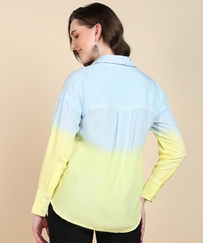 Image of Maaesa Women Handmade Ombre Tie & Dye Rayon Shirt | Relaxed Fit | Lightweight & Breathable | Long Sleeve Button-Down | Classic Collar | Casual & Office Wear