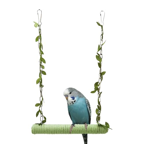 DONGKER Balançoire pour Oiseaux,Support en Bois pour Perroquet,Accessoires pour Cage a Oiseaux avec 2 Crochets en Métal pour...