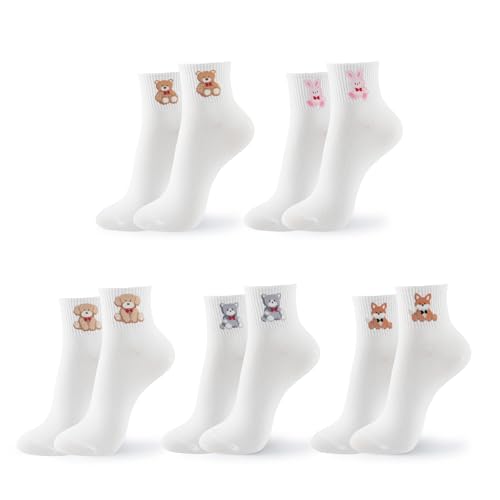 Image of Womens Cotton Crew & Ankle Socks, Cute Smiley Face Funny Character Size 6-9