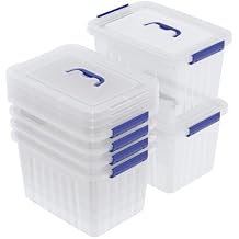 Bringer 6-Pack 10 L Plastic Storage Box, Clear Latch Storage Box with Blue Handle