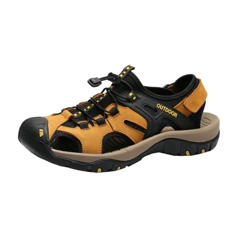 men sandals oversized cowhide non slip casual water wading sports hollowed out breathable toe wrapped beach shoes