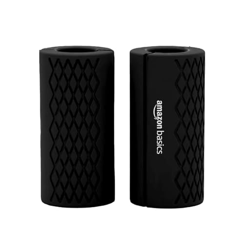 Image of Amazon Basics Thick Dumbbell & Barbell Grips | Non-Slip Rubber Grips | Easily Attachable to Barbell, Dumbbell & Kettlebell | Large | Black