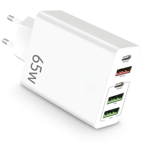 Cargador USB C Carga Rápida - Cargador USB Múltiple 5 Puertos - Enchufe Multiple USB-C65 W – Adaptador USB C Compatible con iPad, Google, Carga Rapida.65W