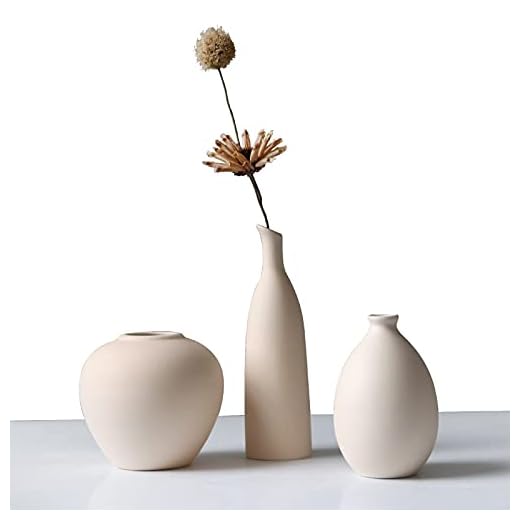 Abbittar Ceramic Vase Set of 3, Minimalist Flower Vase for Rustic, Modern Farmhouse, Living Room, Shelf, Table, Bookshelf, Mantel and Entryway Decor - Beige