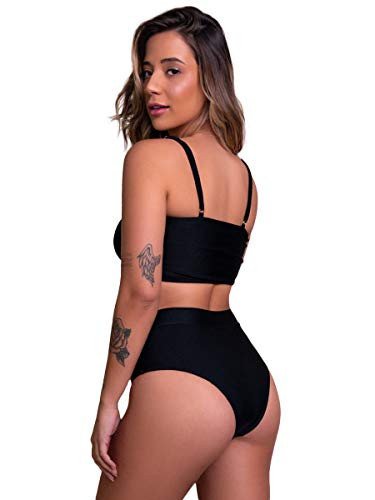 Biquíni Vekyo Hot Pants Top Faixa Liso Tamanho:G;Cor:Preto;Gênero:Mulher