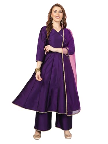 Image of A.T.U.N. (ALL THINGS UBER NICE) Cotton Women Anarkali Paneled Kurta With Palazzos & Dupatta