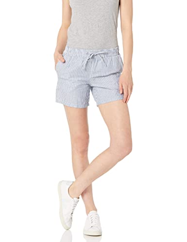 Amazon Essentials Women's 5' Inseam Drawstring Linen Blend Shorts (Available in Plus Size), Blue White Stripe, Large