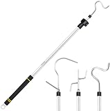 Gzlozak High Reach Garment Hook, Clothes Hanger Reaching Hook 38“ - 63” Telescoping Pole with 3 Hooks and Foam Handle for Hanging Clothes String Lights Plants Grabbing Trunk Cargo Shelf Items