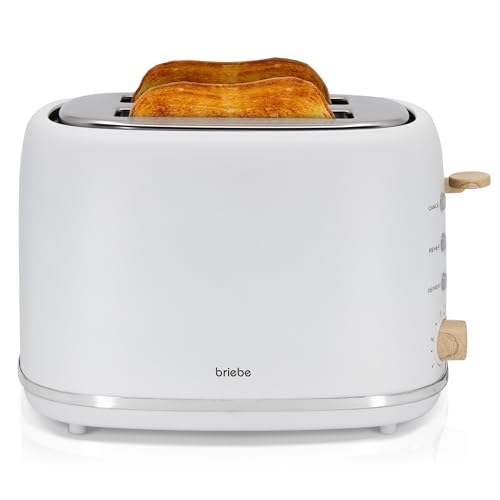 briebe Nordic Set Toaster 2 Scheiben Breite Schlitze mit Brötchenaufsatz, 6 Toast Stufen + Wasserkocher 1,7L Elektrischer 2200W Schnell Aufheizender, BPA-frei, Frühstücksset Nordisches Design, Weiß