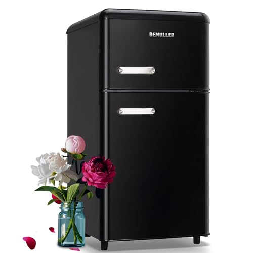 3.5 Cu.ft Black Mini Fridge 2 Door Compact Refrigerator with Freezer, Small Refrigerator with 7 Adjustable Temperature Control, 2 Removable Glass Shelves and 1 Crisper Drawer