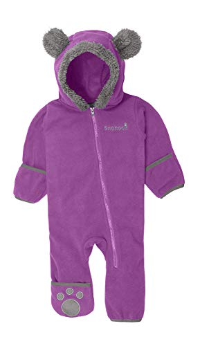 Snonook Fleece Baby Bunting Hooded Romper Bodysuit with Fold-Over Mitten and Footed Cuffs, Bright Violet, 18/24 Months
