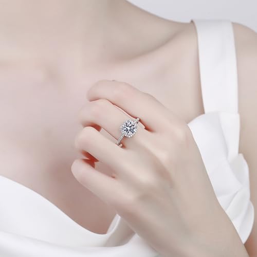 Moissanite Rings for Women - Engagement Ring, 925 Sterling Silver, 1CT Round Cut, Promise Anniversary Ring, D Color, GRA Certified, Promise, Wedding, Anniversey Jewlery4