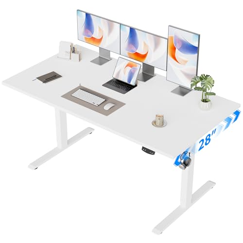 Image of Agilestic 55 x 28 Electric Standing Desk, Height Adjustable Home Office Desks, Ergonomic Sit Stand Up Computer Workstation with Memory Button, Wide Desktop with Splice Board, White