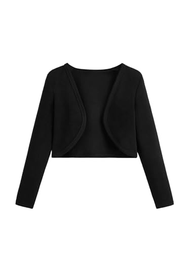 OYOANGLE Girls Solid Cropped Cardigan Long Sleeve Regular Fit Shrug Jacket Black 9Y