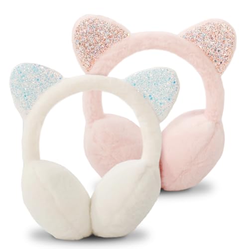 ESYFOR Paraorecchie per Bambini, 2 Pezzi Scaldabagni Morbidi in Peluche Regolabili Caldo Antivento Copriauricolari Confortevole Carino Fluffy Paraorecchie per Sci Ciclismo Regali di Natale