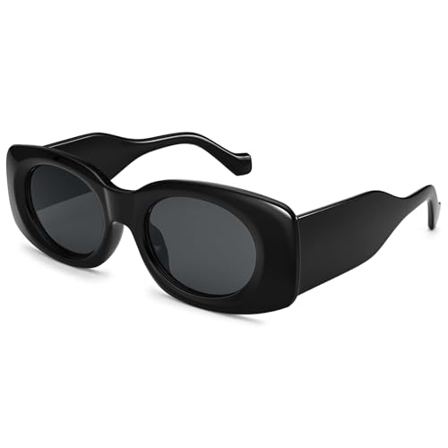 Dollger Rectangle Black Sunglasses for Women Men Trendy Retro Fashion Sun Glasses Square Frame Shades