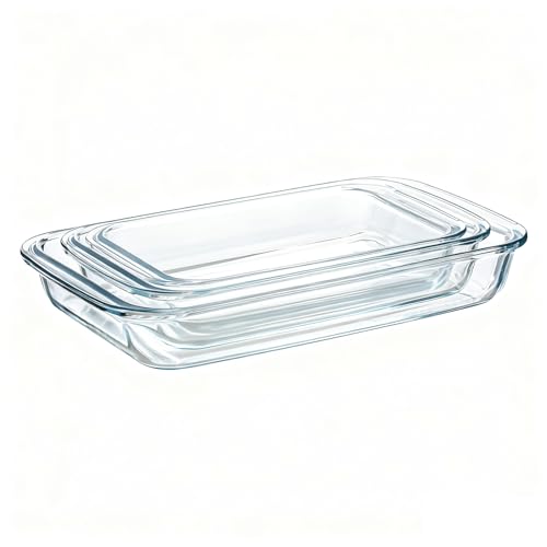 Pmssypl 3 Pack High Borosilicate Glass Baking Dishes for Oven,(2.3QT,1.6qt,1.0QT),Rectangular Bakeware Sets,Deep Glass Casserole Dishes with Handle for Microwave,Oven,Baking,Meal Preparation