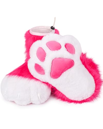 ZFKJERS Cosplay - Griffes en plastique pour pieds - Chaussons à pattes en fourrure - Pour adulte - Rose rouge