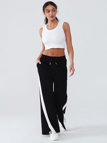 Women's Wide Leg Sweatpants Baggy Fit - Cotton Side Striped Track Pants with Pockets,High Waisted Straight Leg Pants2