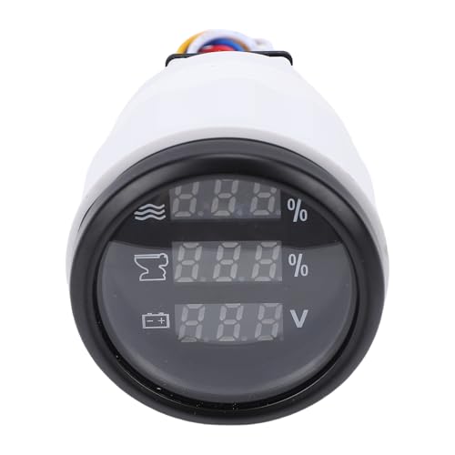 Bnineteenteam 52mm 3 in 1 Digital Gauge, Water Level Sewage Voltage Monitor with Intelligent Alarm for Car Marine Boat RV, Blue Display (Black Dial Black Bezel)