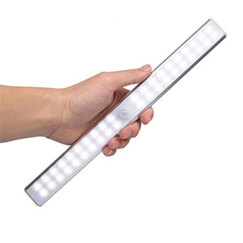 Motion Sensor Light Bar, Chanhan Indoor Wireless Night Light Strip with 3 Magnetic Stick-on for Cabinet Cupboard Kitchen Closet Stairs,Auto On/Off, Battery Operated for Cabinet, 40-LED, White Light
