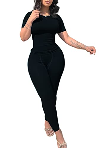 LICOBOD XS-3XL Casual Workout Two Piece Outfits for Women Short Sleeve T-shirt+Elastic High Waist Shorts Sets Streetwear4