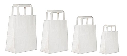 Dila GmbH 50 Papiertragetaschen in Weiß | Papiertaschen Henkeltaschen Tragetaschen Tüten Papiertüten recycelbar (32 x 12 x 40 cm)