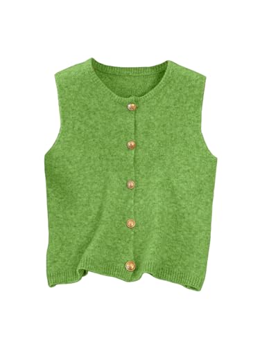 Image of RoseSeek Women's Button Down Sweater Vest Sleeveless Crewneck Knit Outerwear Old Money Knitwear