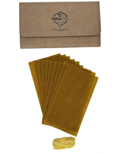 KIT Para fabricar Velas de Cera de abeja,Natural, Origen ESPAÑA en La Sierra de La Culebra y Sanabria (Zamora) - Sin Parafina.(KIT 10 Laminas 21cm x 11,5cm)+3m mecha encerada