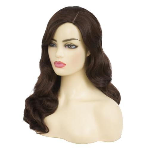 Image of Swiking Brown Long Curly Wigs for Women Wavy Finger Wave Nature Hair Costume Wigs for Cosplay Party