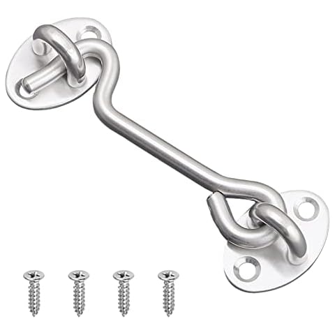 3 Inch Hook Eye Latch Door Lock, VEGCOO Silver Cabin Hooks Stainless Steel Heavy Duty Gate Latch with Screws for Cabinet Closet Door Window Garage Gate Cover