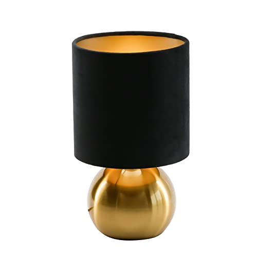 Kunjoulam Small Bedside Lamp, Mid Century Lamp With Brass Base, Nightstand Table Lamp For Bedroom, Living Room, Bookshelf, Modern Accent Lamp E12 Mini Ambient Table Lights Black Fabric Shade cover