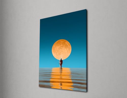 Affiche imprimée Lune orange sur toile 70x110cm pour grand décor mural moderne
