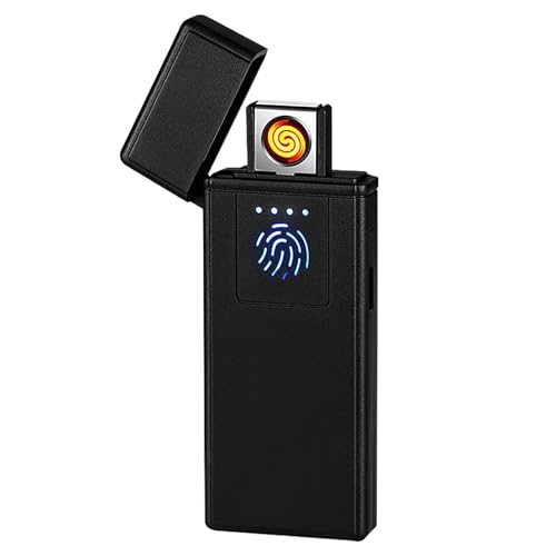 Feuerzeug Elektrisch, Wiederaufladbares elektronisches Feuerzeug mit USB-Anschluss, Winddicht, mit Fingerabdruck-Sensor, LED-Sensor, doppelseitige Zündung, flammenloses Feuerzeuge für Zigaretten