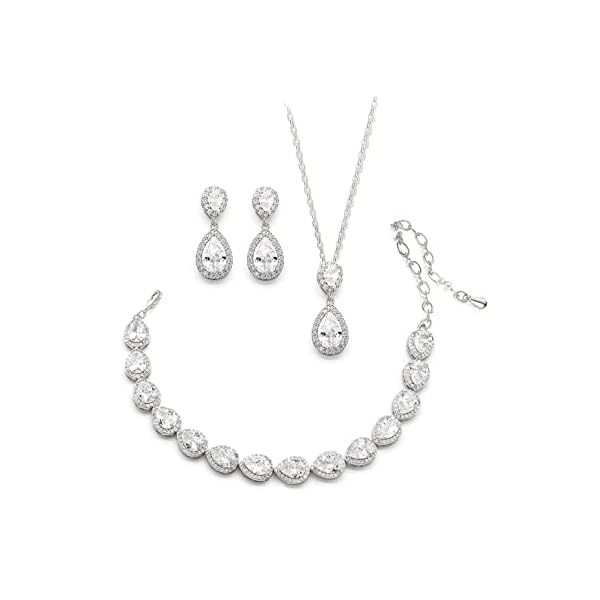 UDYLGOON Cubic Zirconia Crystal Bridal Jewelry Set for Bride Bridesmaid Wedding Prom Teardrop Necklace Earrings Bracelet Jewellery Set