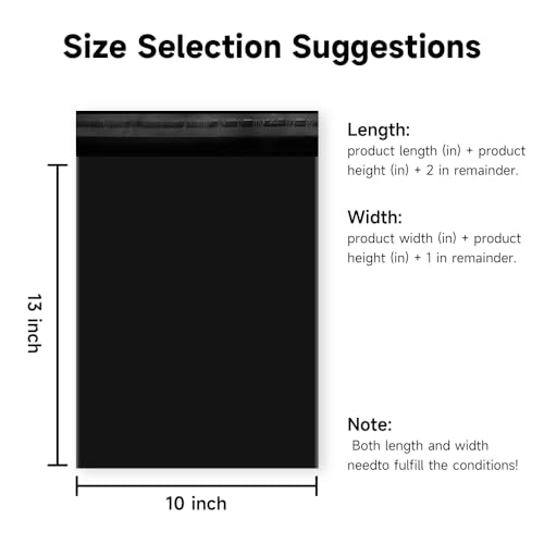 Image of Black Poly Mailers 10x13, 100 Pack - Waterproof, Strong Adhesive Shipping Bags for Clothing and Small Businesses - Durable Mailing Envelopes