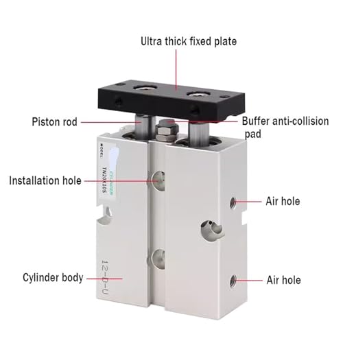 Cylindre pneumatique TN25 double tige alu 80mm pour automatisme