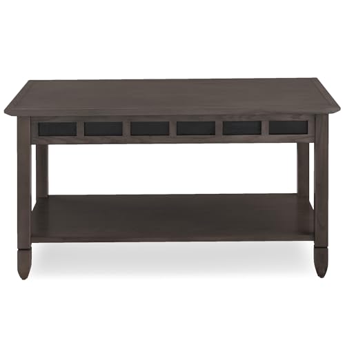 Image of Leick Home Sibley Coffee Table, Solid Wood, Slate Tile Details, Bottom Display Shelf, Easy-Assembly, Living Room, Smoke Gray, 38 in x 20 in x 20.5 in, 10058-GR