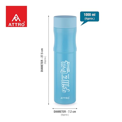 Image of ATTRO Crazy 1000ml Water Bottle - Round Plastic Fridge Bottle - Airtight, Leak-Proof, BPA-Free, Freezer Safe Durable & Lightweight - Set of 2 Blue - Ideal for Home & Office