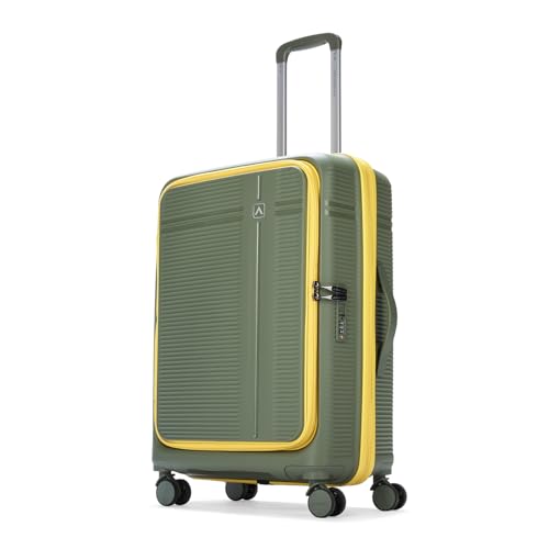 Image of Aristocrat Solana Check-in Trolley Bag 65cm | Medium | Hard Luggage | 8-Wheel Suitcase with Front Opening for Business Travel | TSA Lock with Anti-Theft Zipper | 3 Years International Warranty (Green)