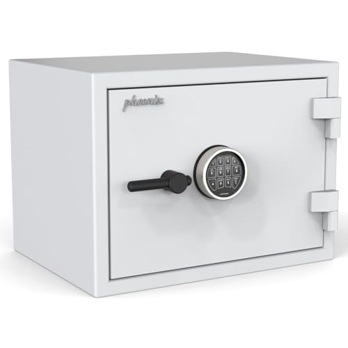 Image of Phoenix Safe Company Fortress SS1453E Security Safe with Electronic Lock, UK Police Approved, £4K Cash/£40K Valuables Protection, Double-Wall Steel Construction, GDPR Compliant, White Finish, 46L