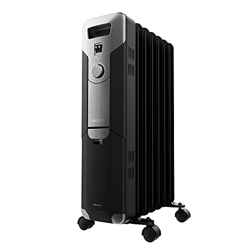 Cecotec Radiador Eléctrico de Aceite ReadyWarm 7000 Space Black. 7 Módulos, Bajo Consumo, 1500 W, 3 Niveles, Recogecables, Sistema de Seguridad, Ruedas, 15 m2